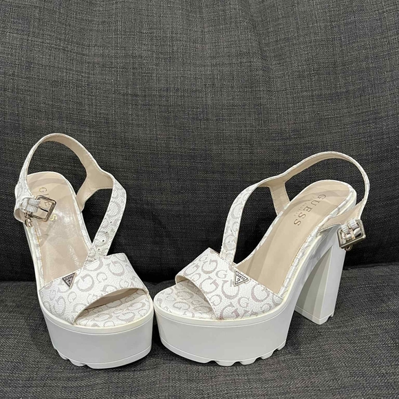 Guess White Patterned Platform Heels - Picture 8 of 9